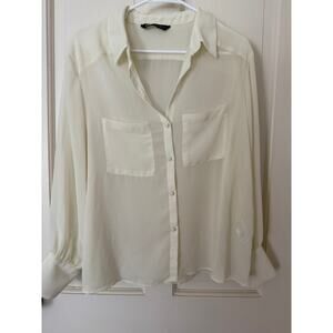 ZARA Sheer Ecru Off-White Long Sleeve Blouse 3564/192/712